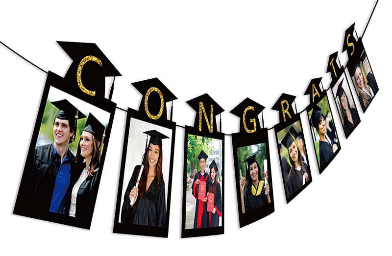 jollylife 3PCS Graduation Decorations Class of 2025 Photo Banner Party Supplies - Congrats Grad We are So Proud of You Garland Decor(Black) - Image 1